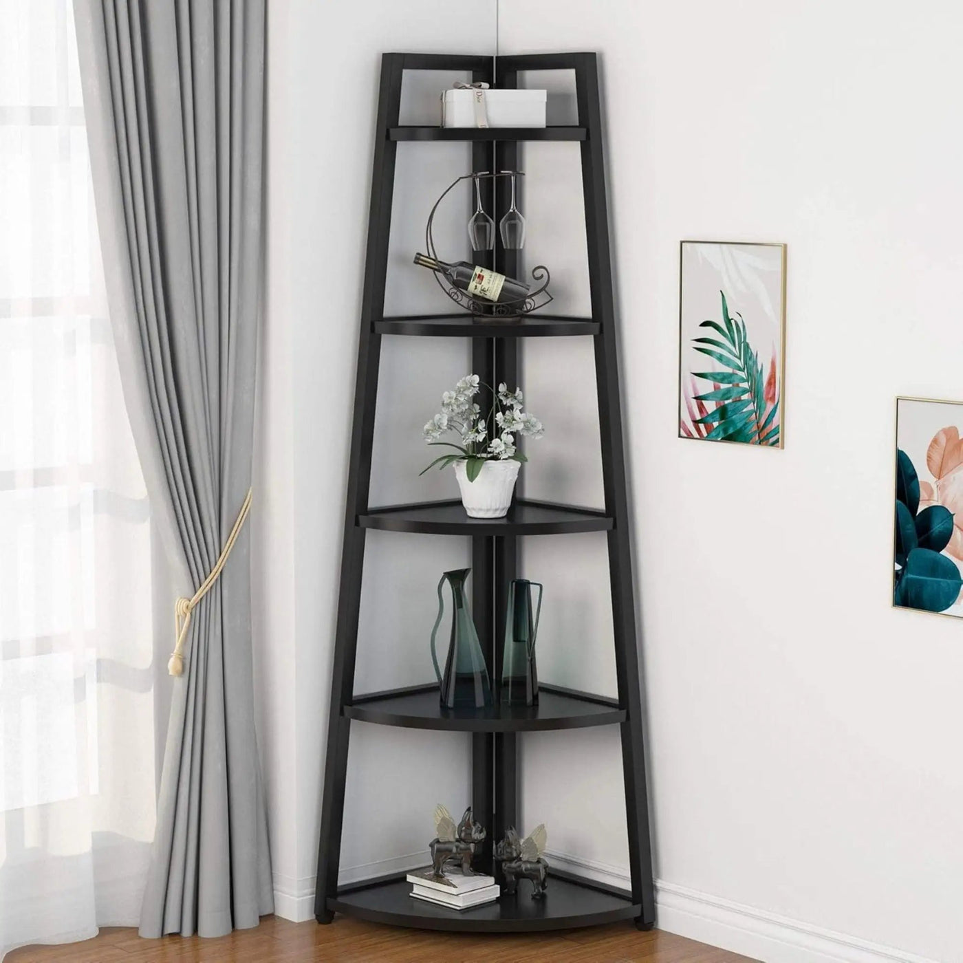 Tall 5 Tier Corner Bookshelf For Living Room by HouseOfZazla
