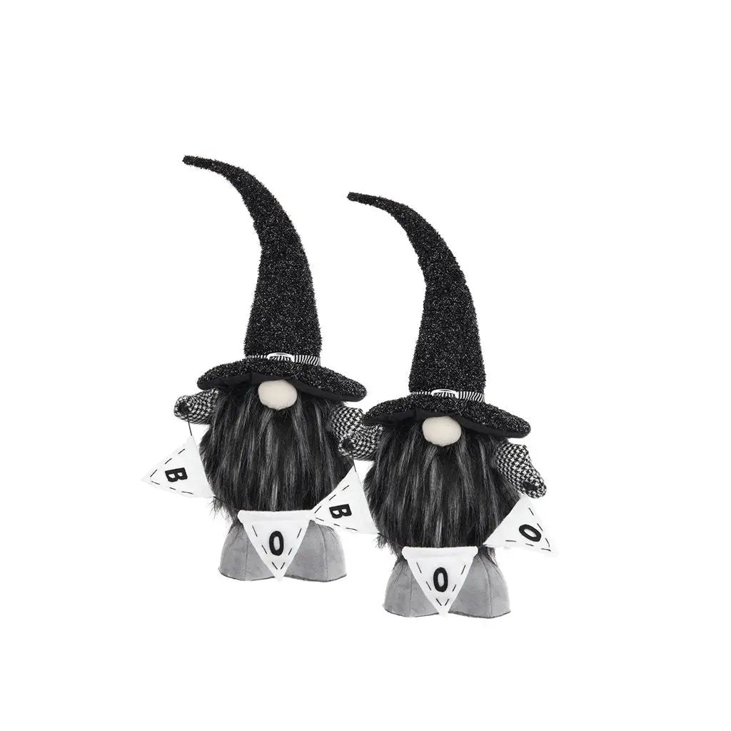 Set of 2 Black Fabric Gnomes with 'Boo' Banner by HouseOfZazla