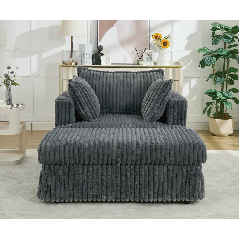 Oversized Corduroy Chaise Lounge with Ottoman in Dark Gray by HouseOfZazla