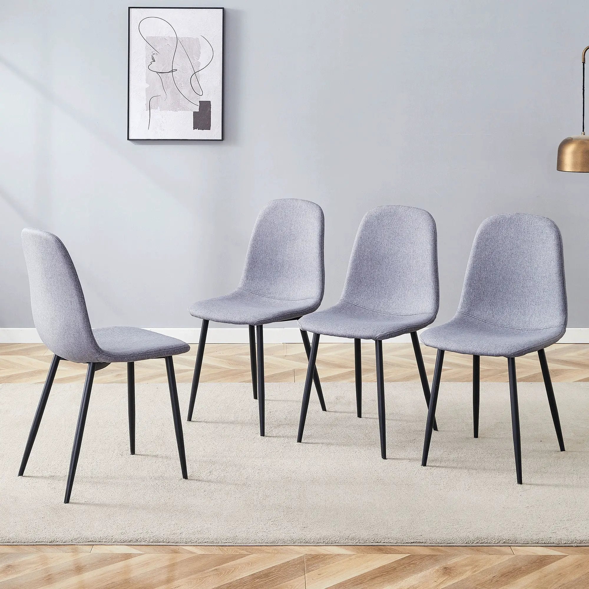 Luxury Simple Chair Linen Cotton High Resilience Dining Chair With Black Metal Legs (Set of 4) - Light Gray by Unique Piece Furniture