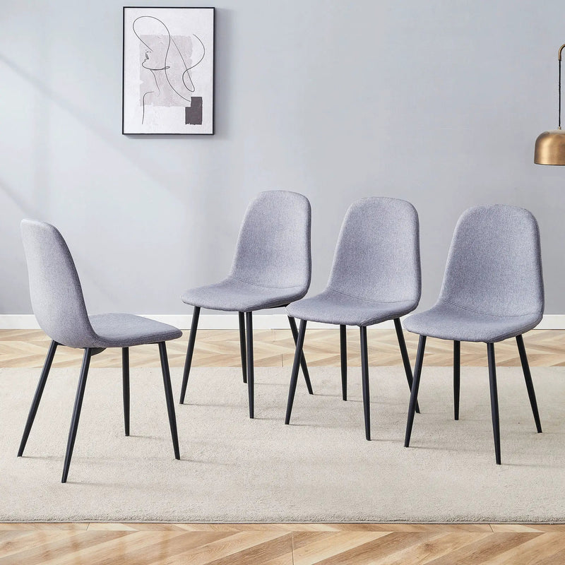 Luxury Simple Chair Linen Cotton High Resilience Dining Chair With Black Metal Legs (Set of 4) - Light Gray by Unique Piece Furniture