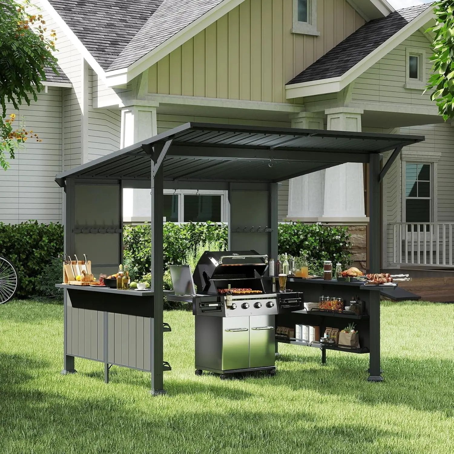 9X10FT Hardtop Grill Gazebo with Storage Shelves and Expansion Platform by HouseOfZazla