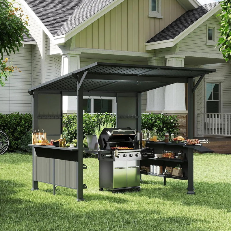 9X10FT Hardtop Grill Gazebo with Storage Shelves and Expansion Platform by HouseOfZazla