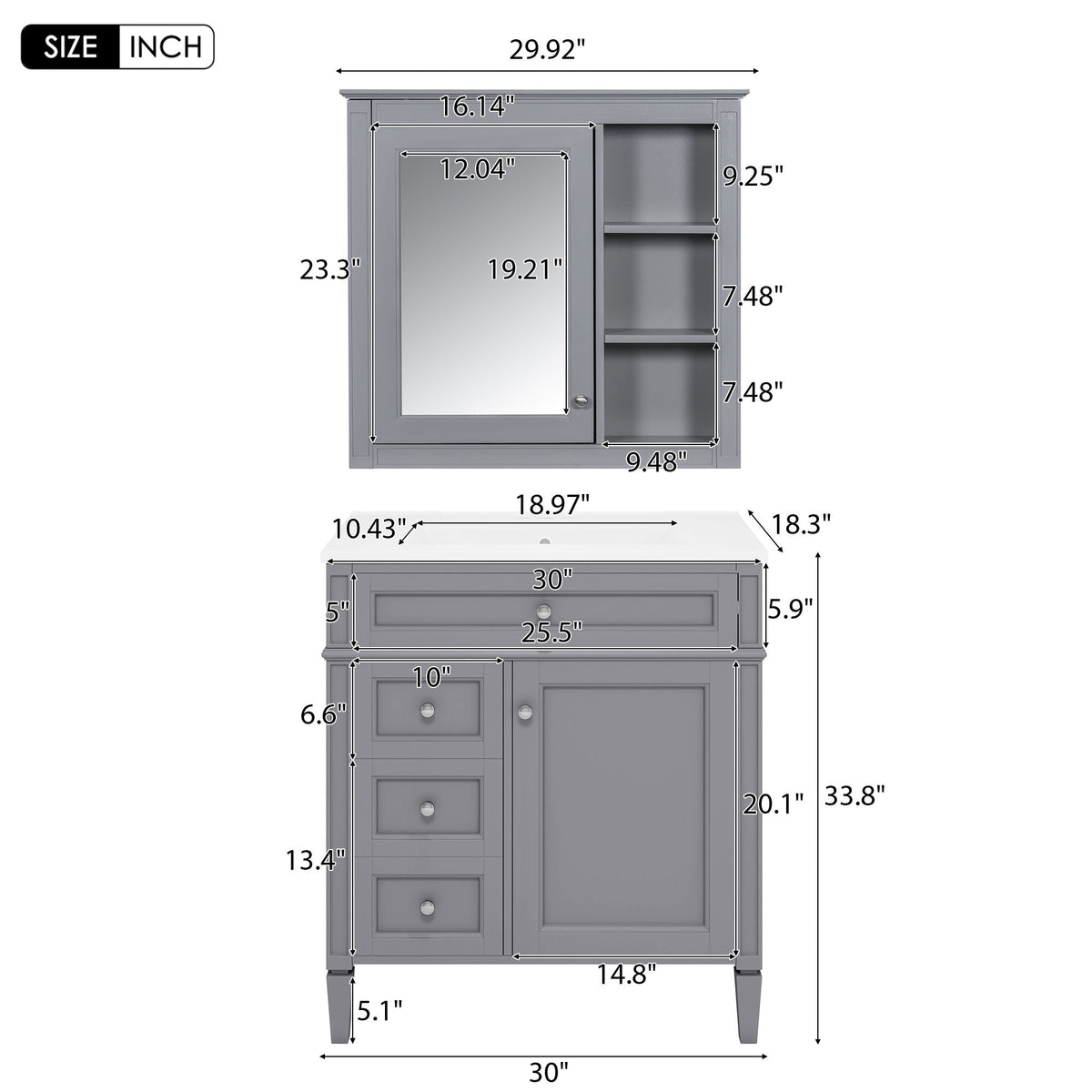 Bathroom Vanity with Medicine Cabinet and Storage - Multiple Colors, photo 8 of 20