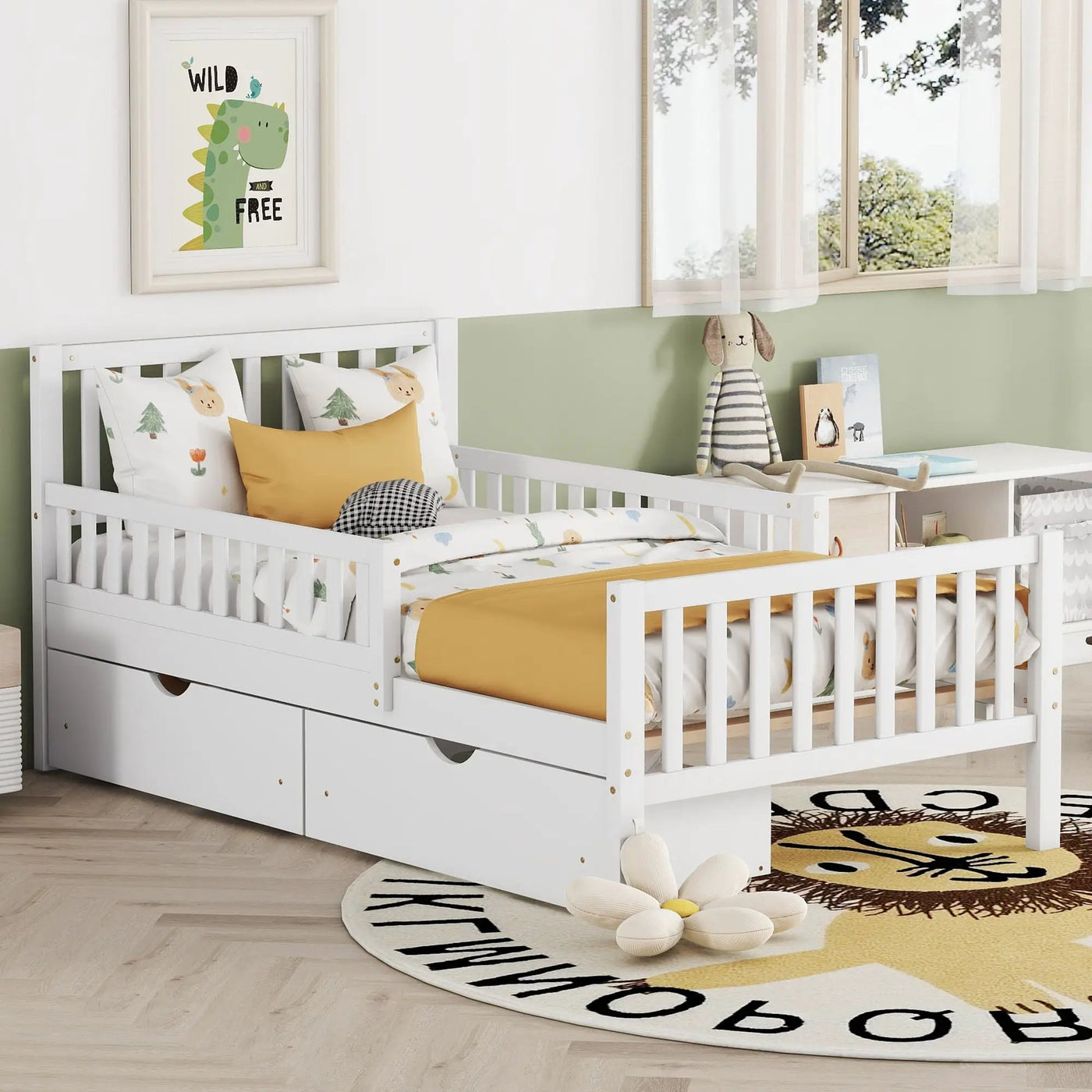 Platform Bed With Guardrails On Both Sides And 2 Storage Drawers by HouseOfZazla