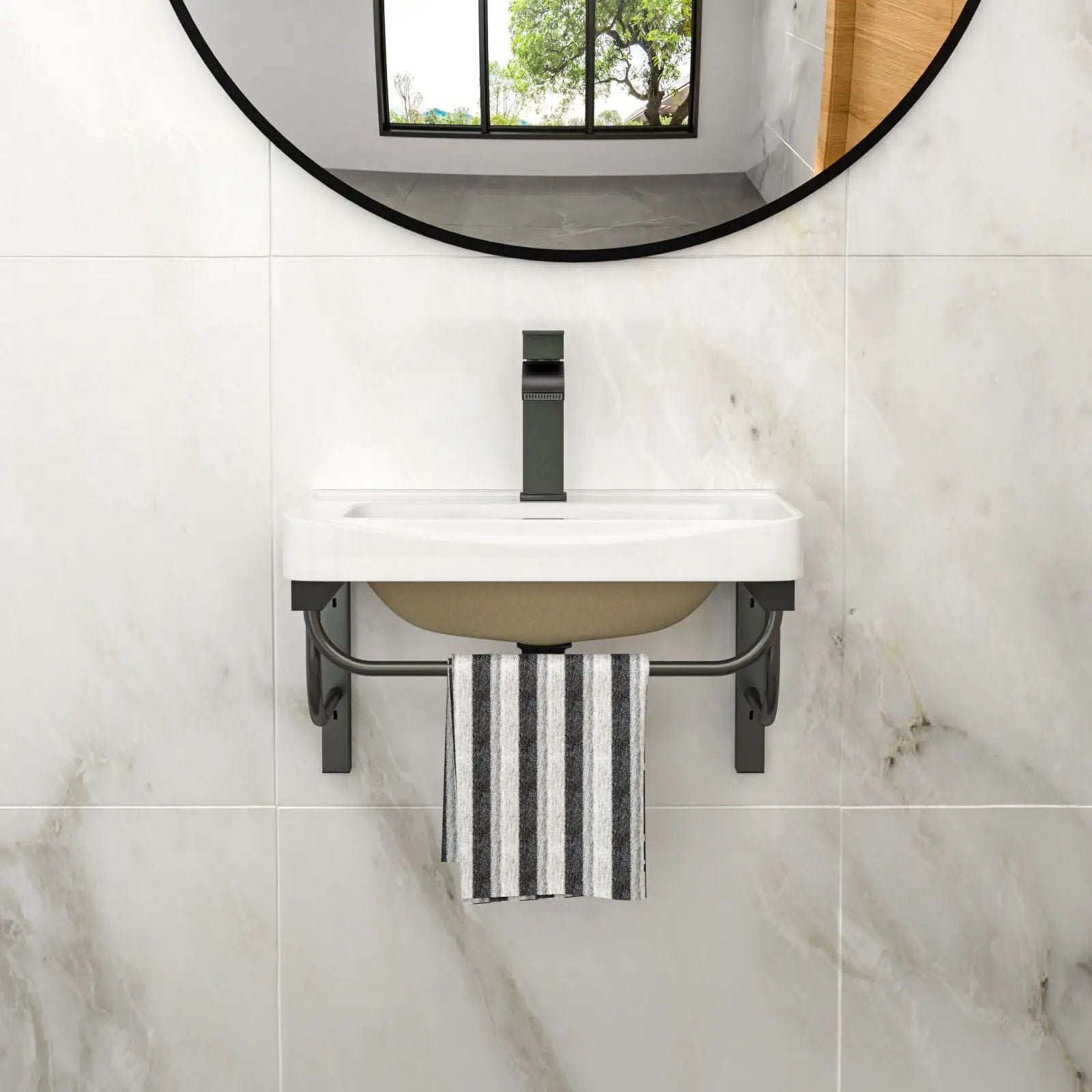 Wall Mounted Rectangular Bathroom Sink With 304 Stainless Steel Towel Bar & Overflow - White by HouseOfZazla