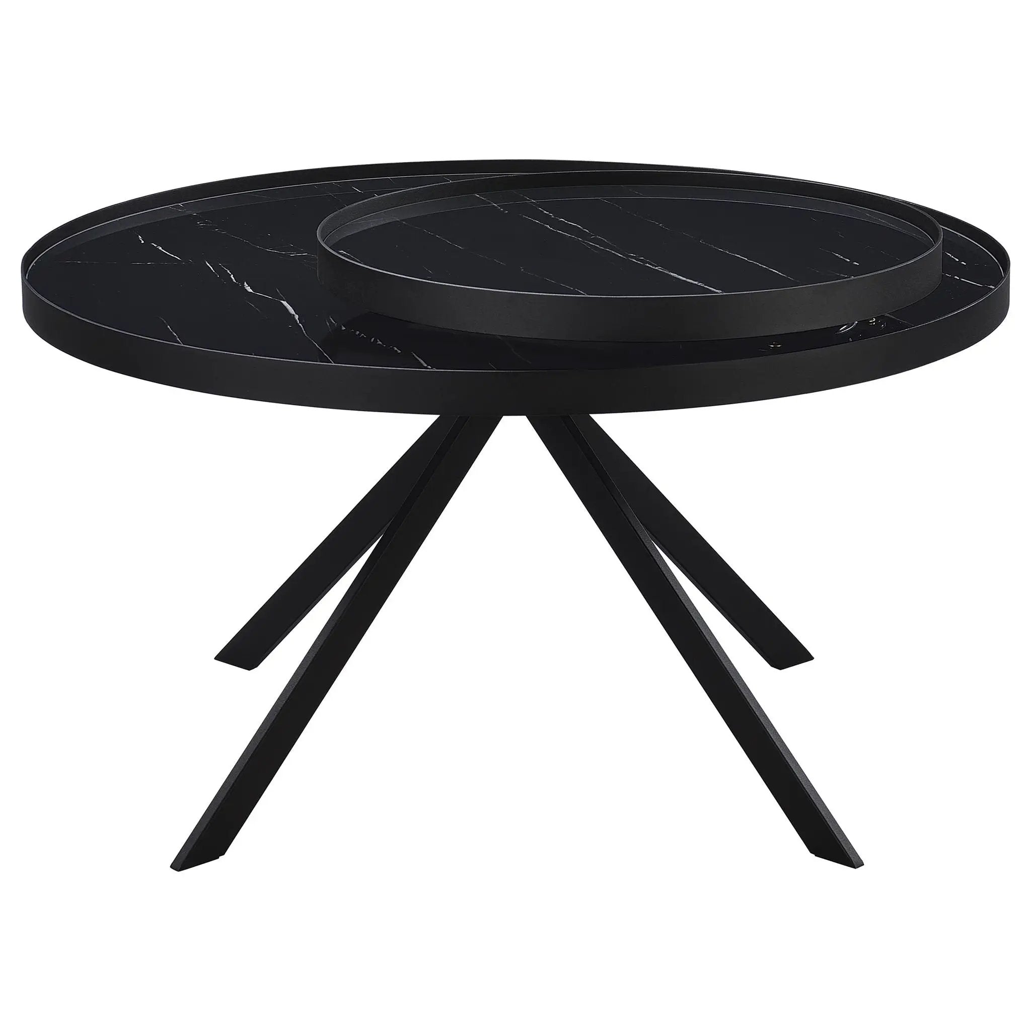 Briggs Round Marble Printed Glass Top Coffee Table Black by Unique Piece Furniture