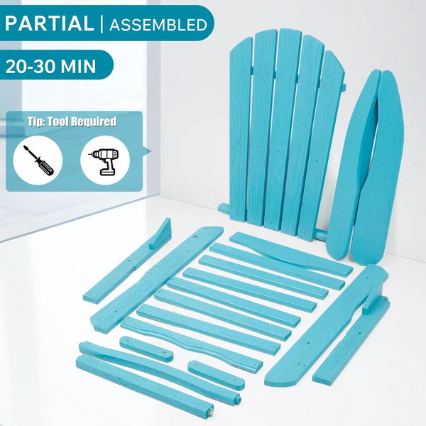 Outdoor Folding Adirondack Chair Patio With Natural Grain Texture - Turquoise Blue, photo 2 of 5