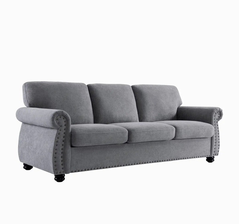 Soft Sofa, Upholstered 3 Seater Couch With High Density Foam, Loose Back Cushions And Turned Legs by Unique Piece Furniture