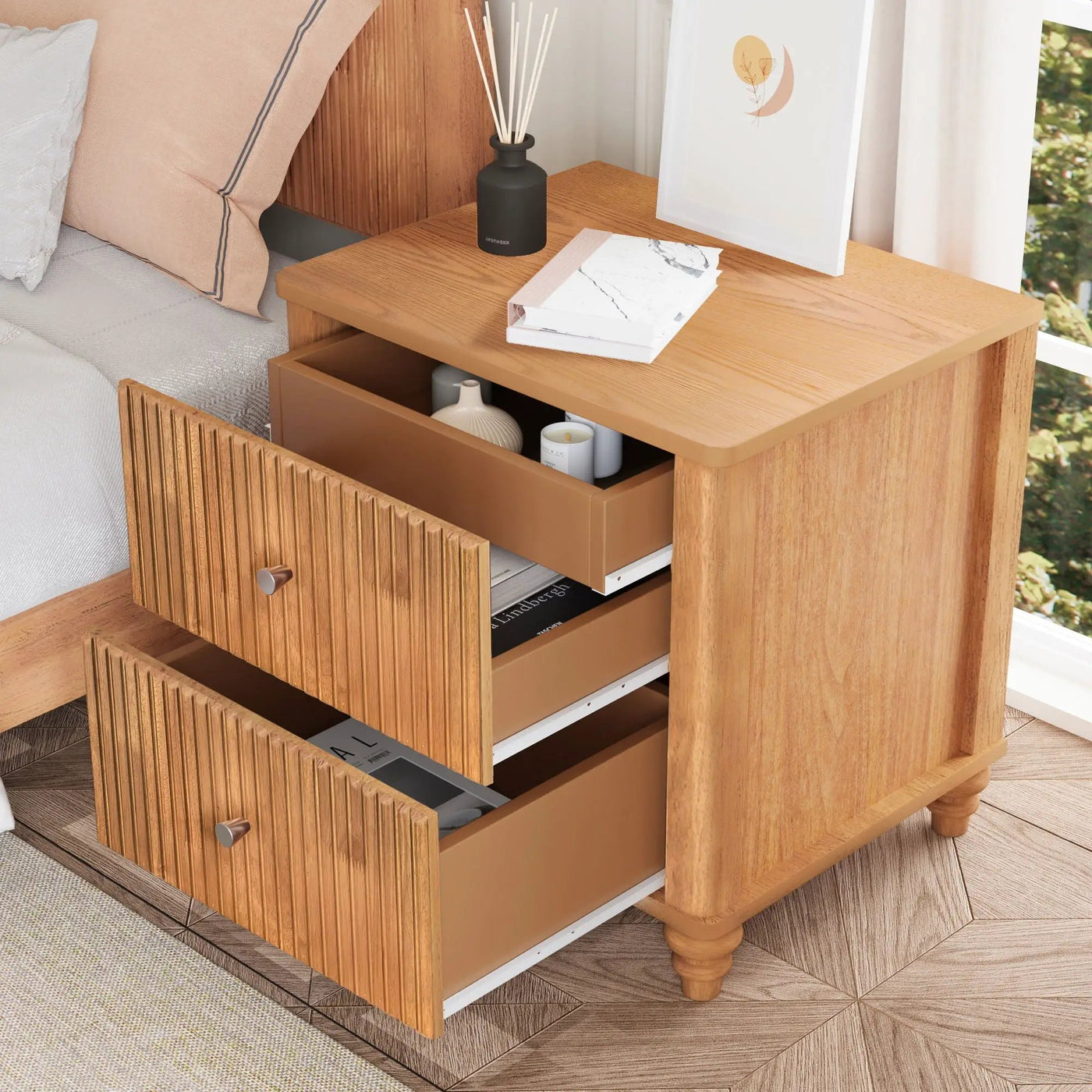 Modern Fluted Nightstand With 3 Drawers by HouseOfZazla