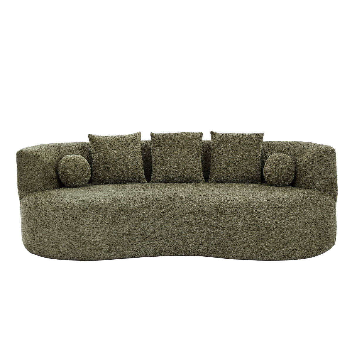Curved Modern Boucle Sofa with Upholstered Finish - Forest Green, Beige, Camel, photo 4 of 8