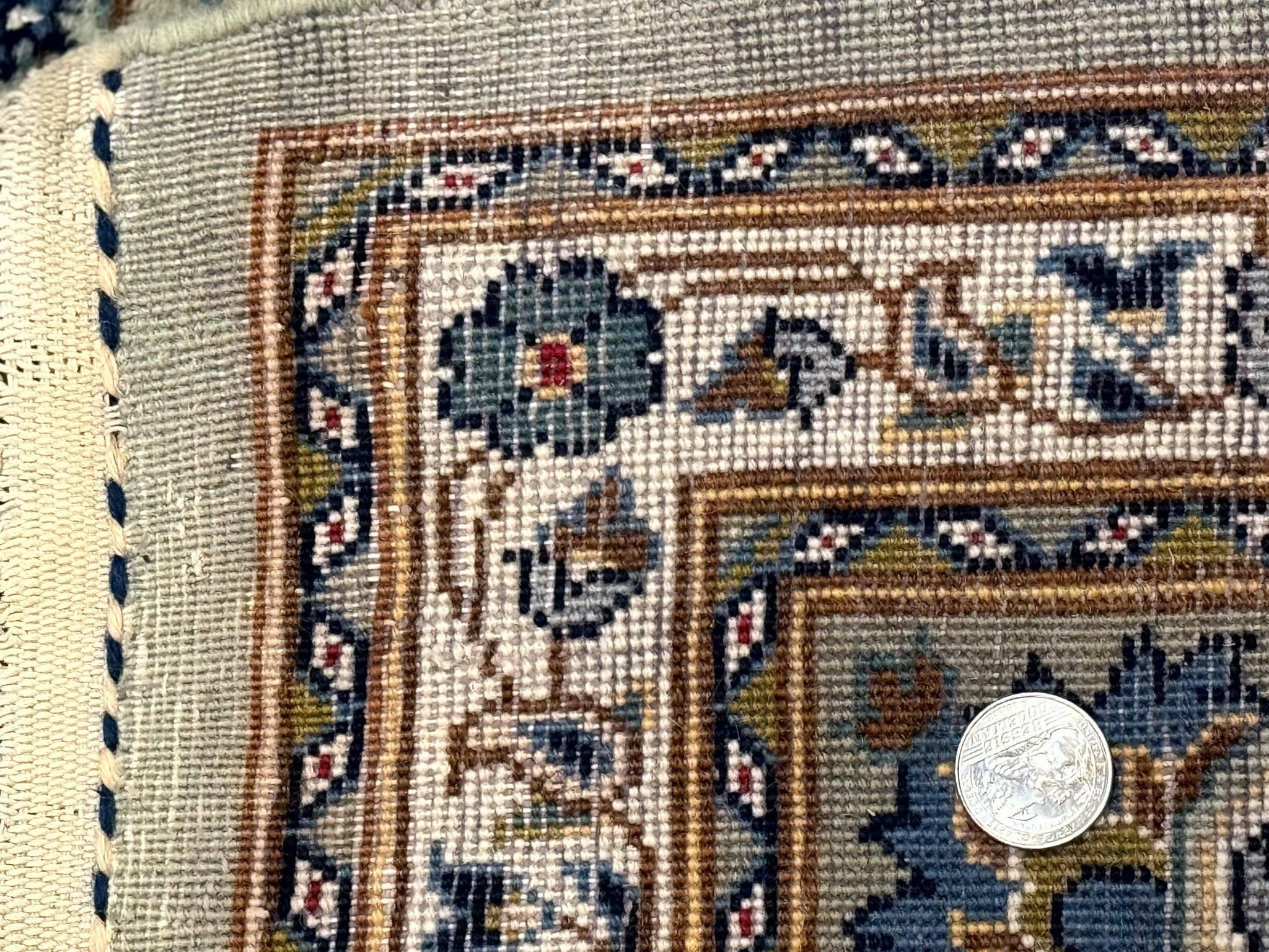 Light Green and Blue Persian Kashan Rug 7x10, Authentic Persian Carpet, Handmade, Wool by Jewel Rugs