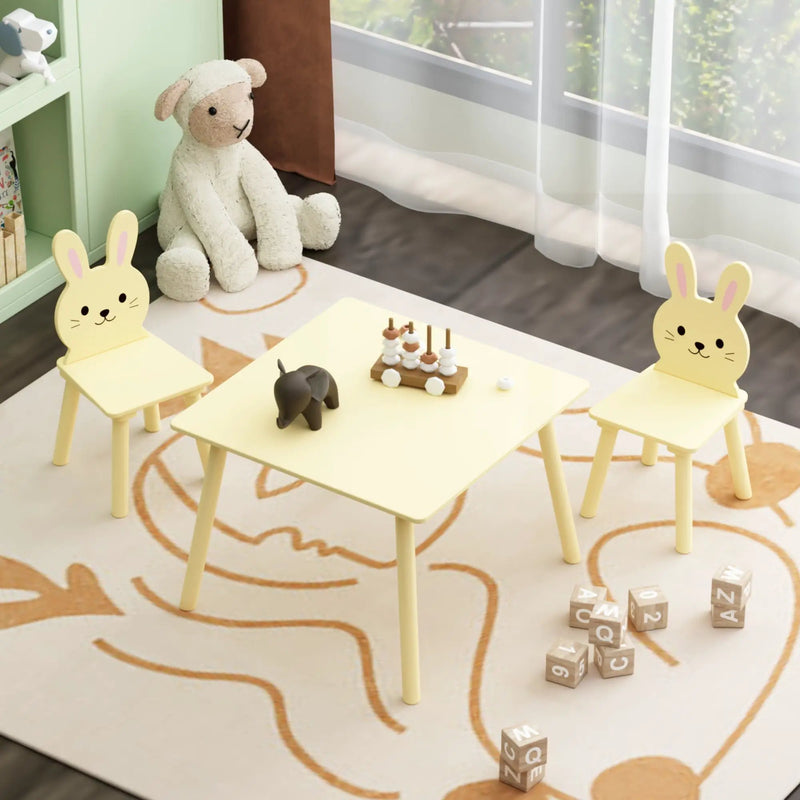 Table And Chair Set With 2 Bunny Chairs, Children's Activity Table For Toddlers, Cute Animal Design - Yellow by Unique Piece Furniture