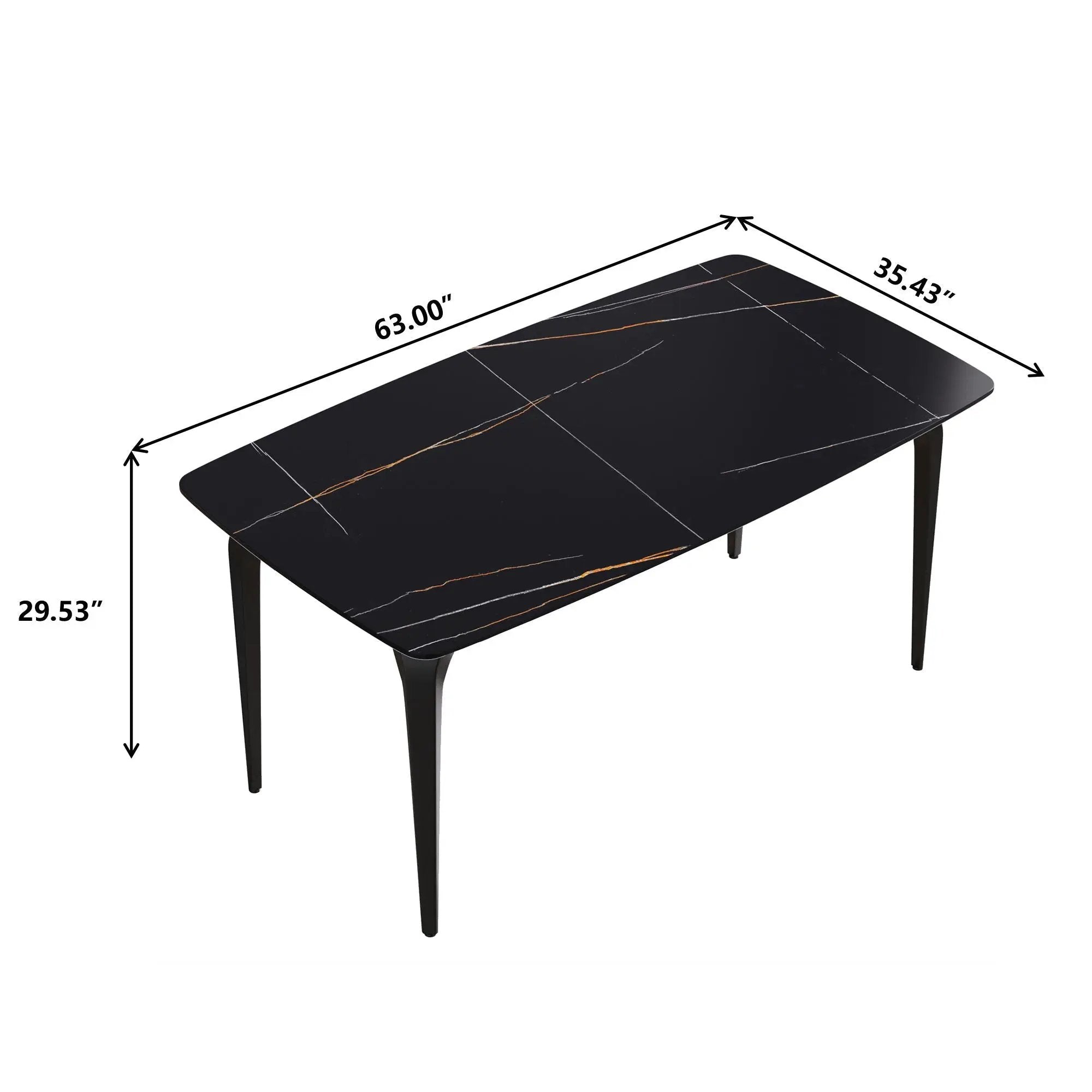 63" Artificial Stone Black Curved Black Metal Leg Dining Table, 6 People - Black by HouseOfZazla