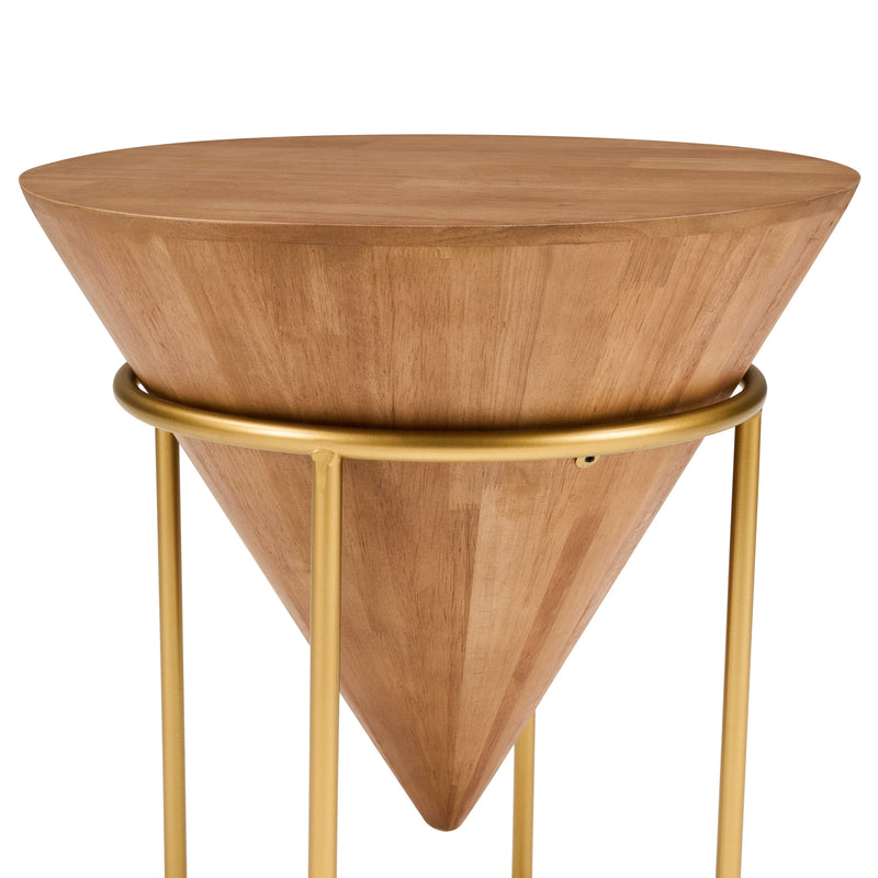 Minimalist & Luxe Wood Side Table with Solid Wood Top - Brown & Gold, photo 8 of 10