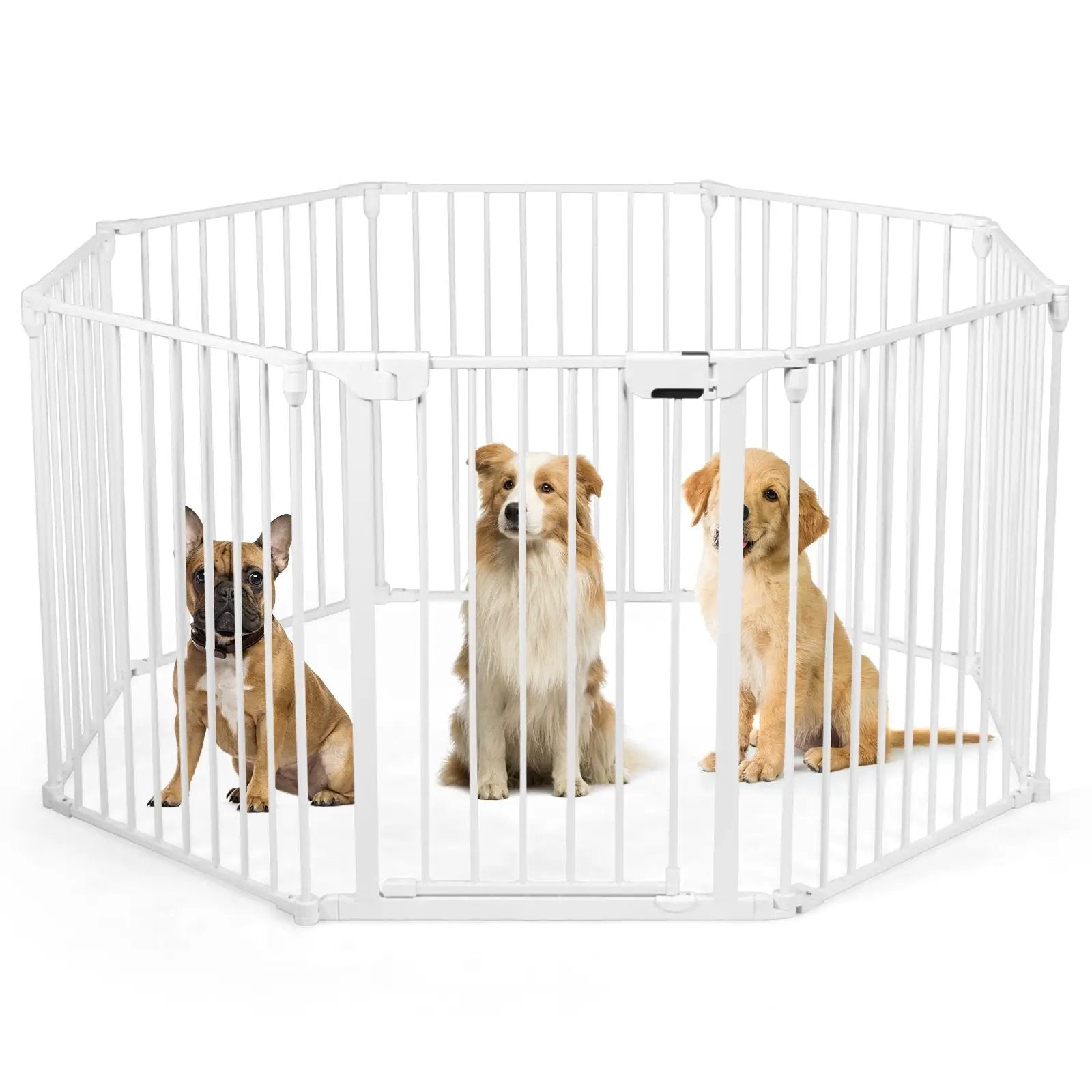 Adjustable Panel Baby Safe Metal Gate Play Yard-White by DirectDeals