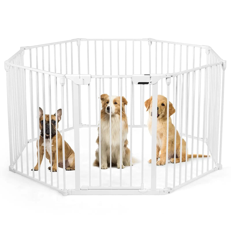 Adjustable Panel Baby Safe Metal Gate Play Yard-White by DirectDeals