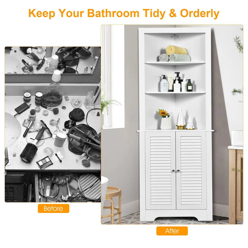 Free Standing Tall Bathroom Corner Storage Cabinet with 3 Shelves by DirectDeals