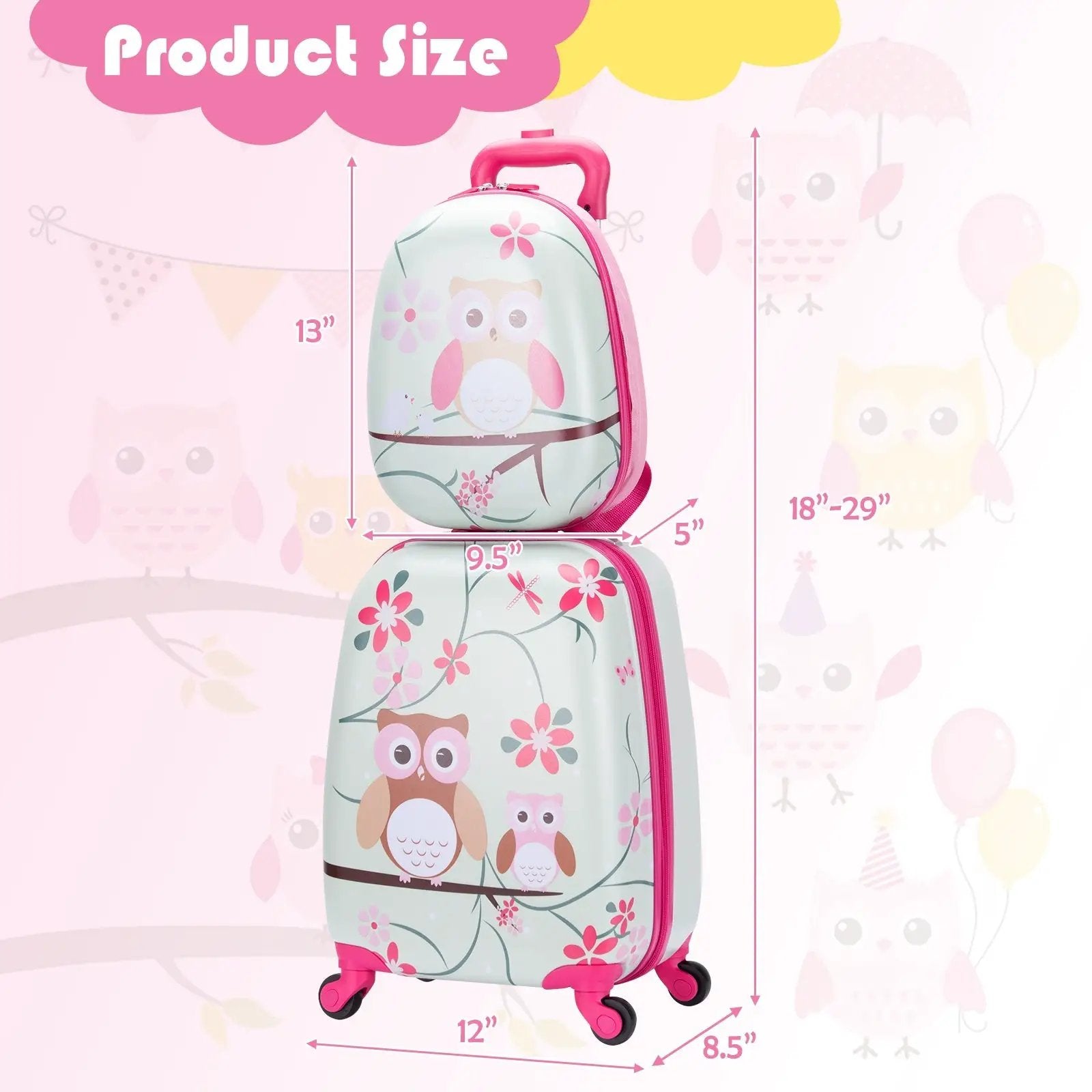 2 Pieces 12 Inch 16 Inch Green ABS Kids Suitcase Luggage Set by DirectDeals