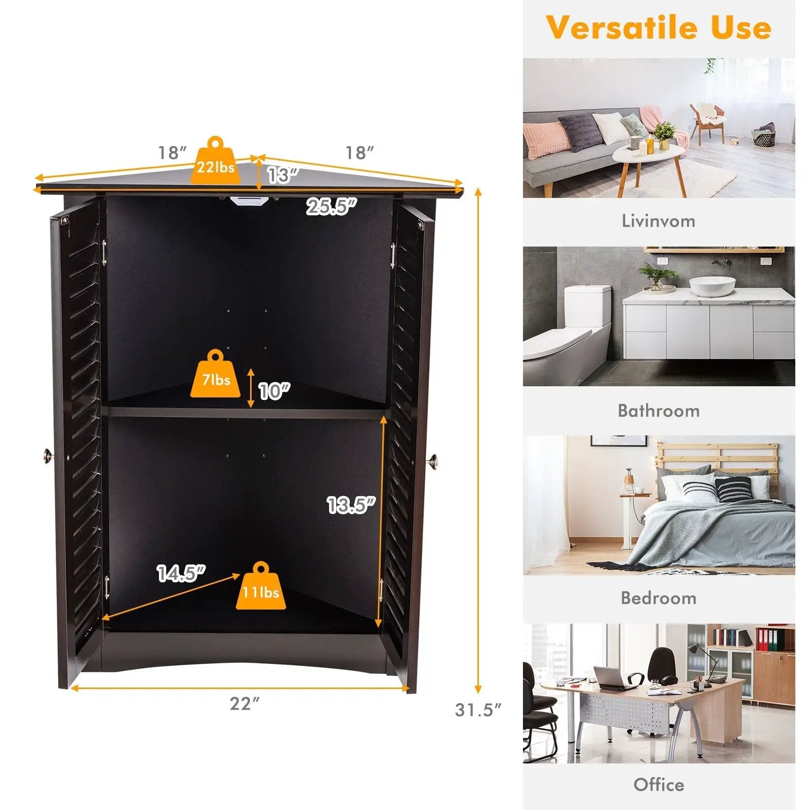 Bathroom Corner Storage Freestanding Floor Cabinet with Shutter Door by DirectDeals