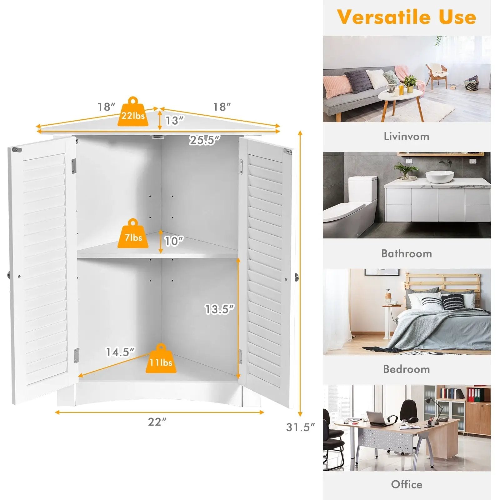 Bathroom Corner Storage Freestanding Floor Cabinet with Shutter Door by DirectDeals