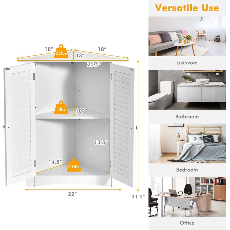 Bathroom Corner Storage Freestanding Floor Cabinet with Shutter Door by DirectDeals