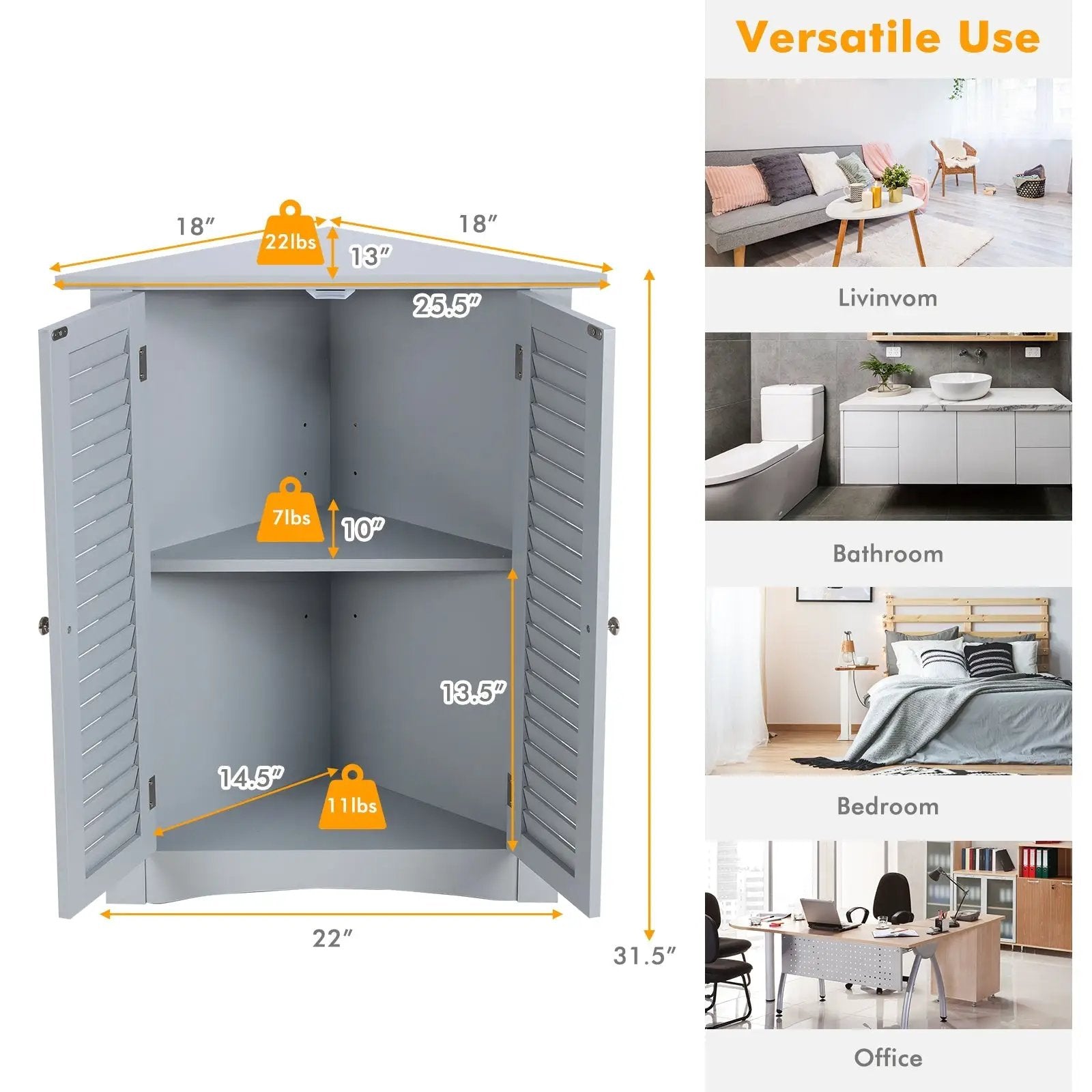 Bathroom Corner Storage Freestanding Floor Cabinet with Shutter Door by DirectDeals