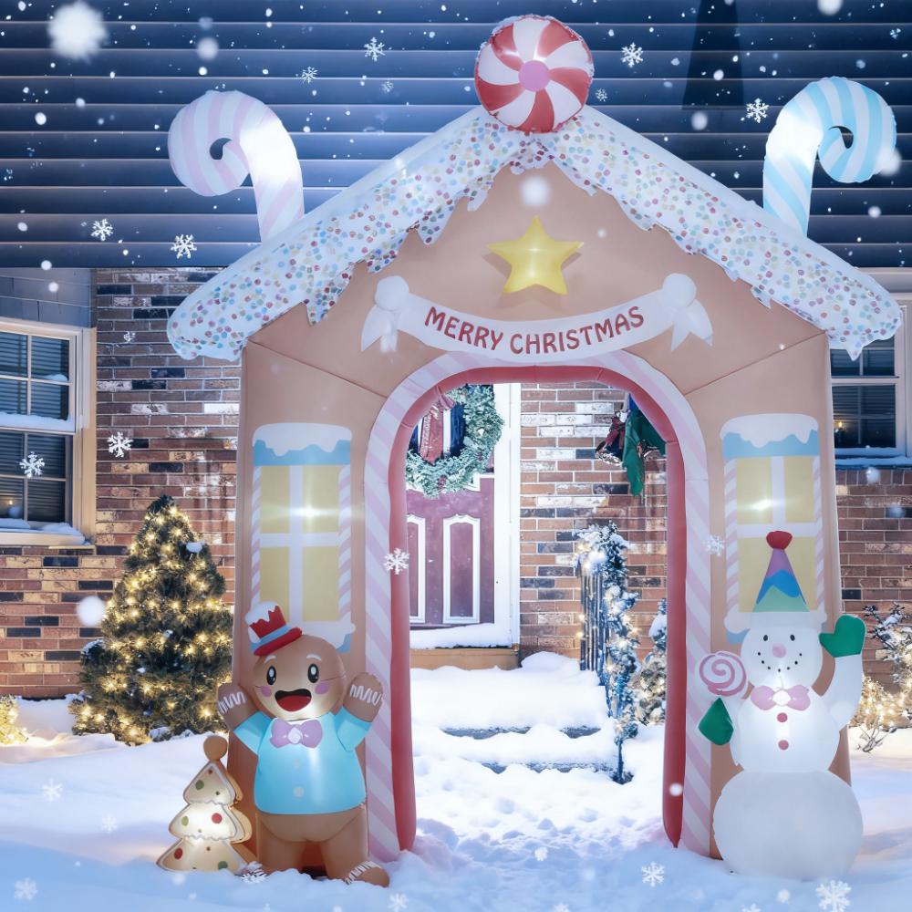 10-Foot Christmas Inflatable Gingerbread House Archway with LED Lights, White, photo 10 of 10