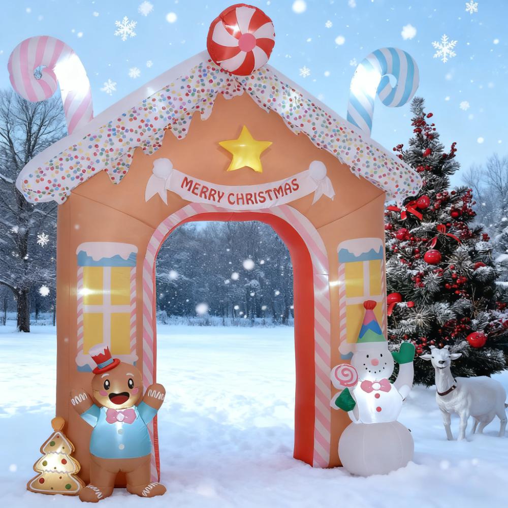 10-Foot Christmas Inflatable Gingerbread House Archway with LED Lights, White, photo 2 of 10