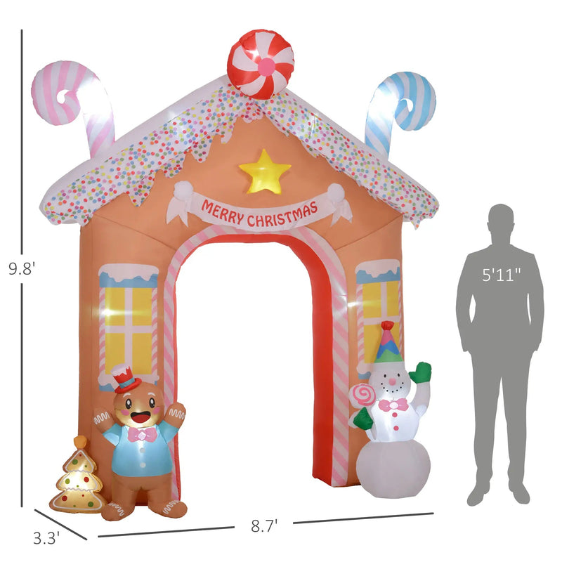 10-Foot Christmas Inflatable Gingerbread House Archway with LED Lights, White, photo 7 of 10