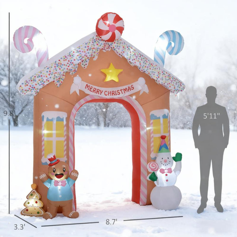 10-Foot Christmas Inflatable Gingerbread House Archway with LED Lights, White, photo 9 of 10