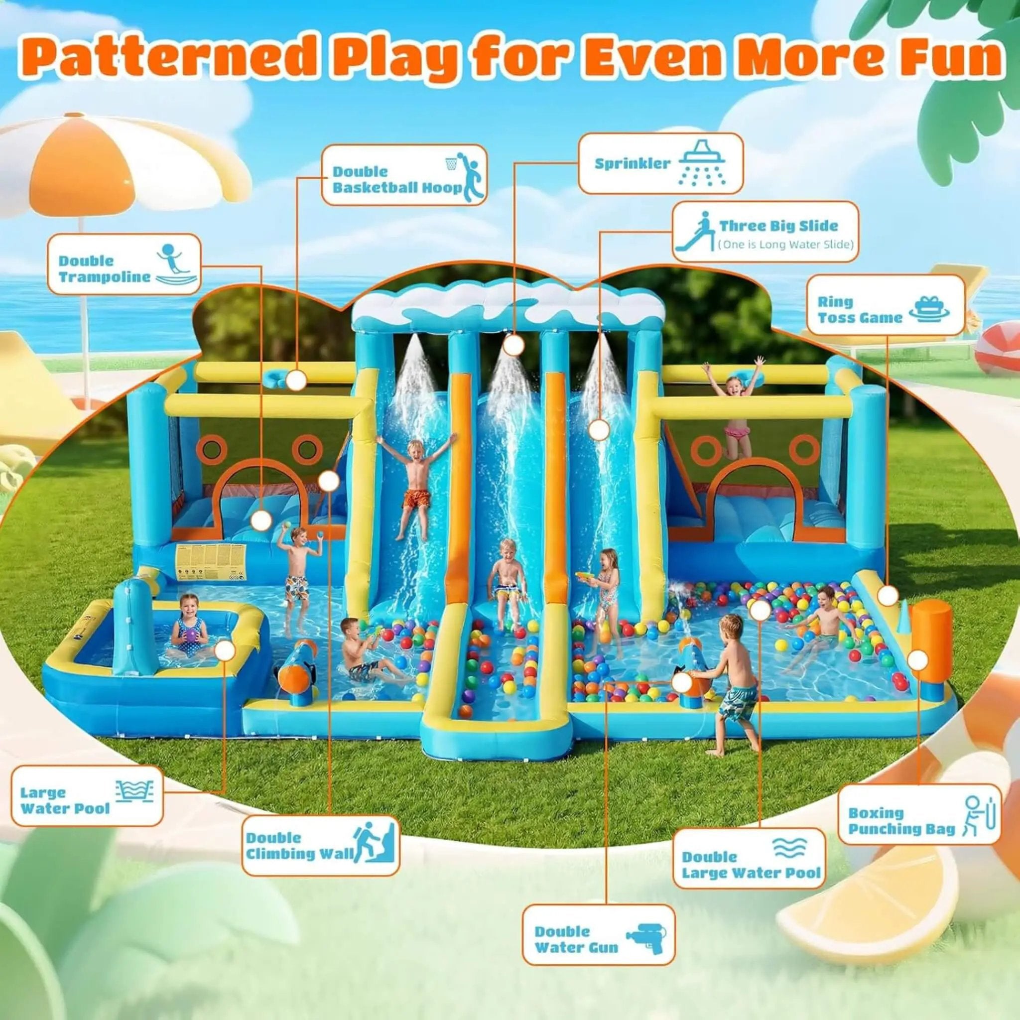 10-in-1 Inflatable Water Slide Bounce House With Blower (SAK26370) by SAKSBY WHOLESALE