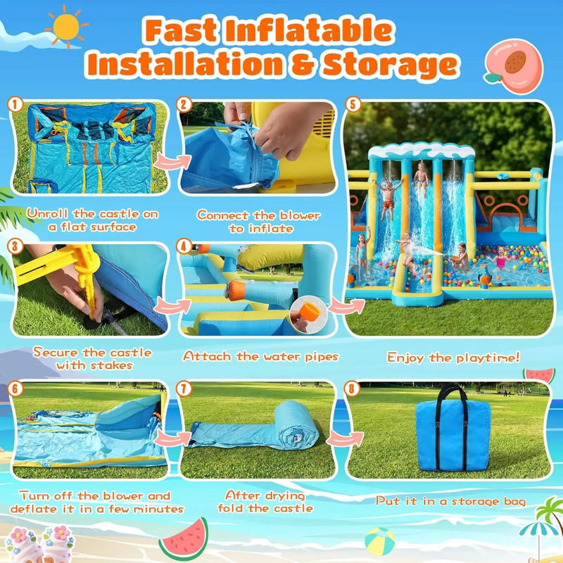 10-in-1 Inflatable Water Slide Bounce House With Blower (SAK26370) by SAKSBY WHOLESALE