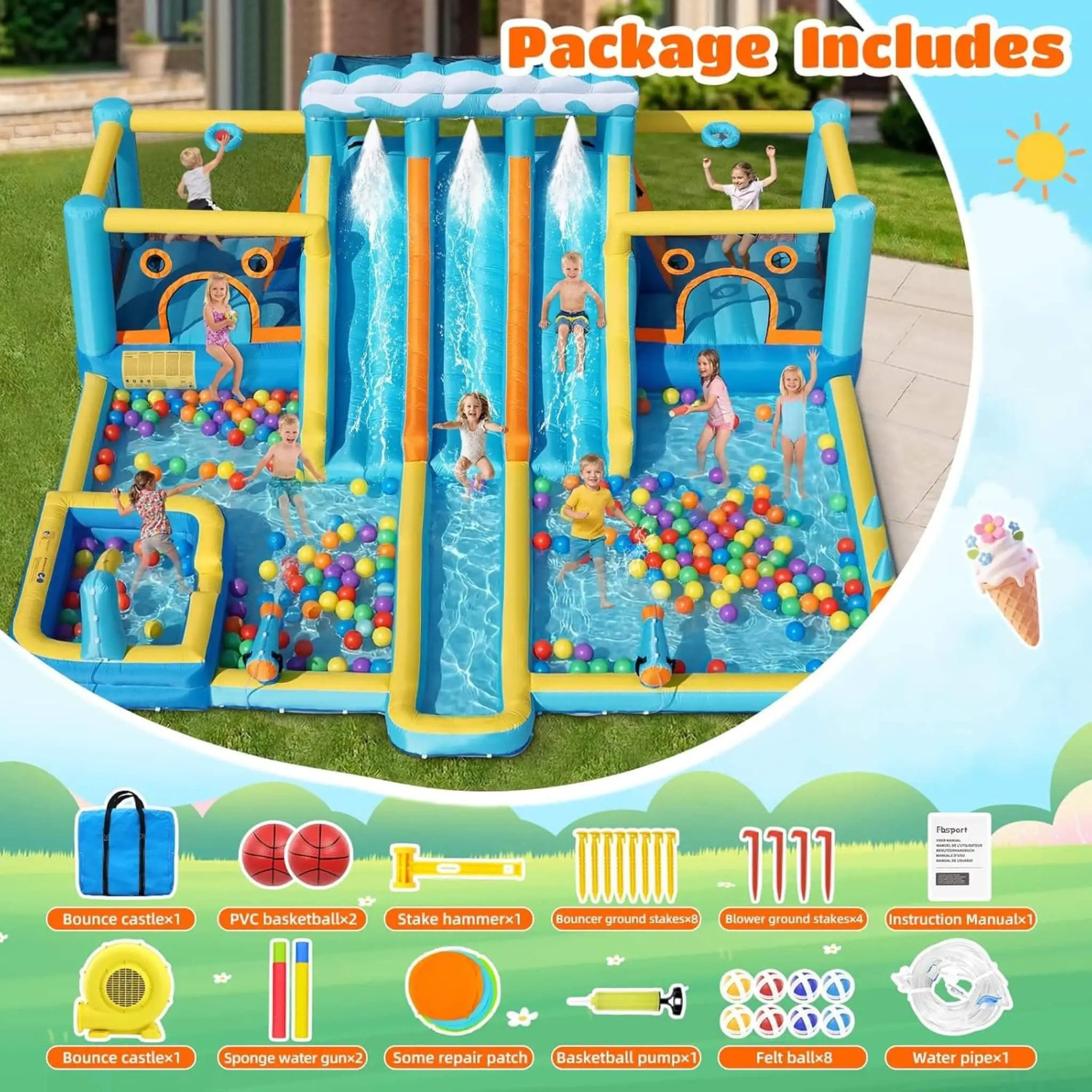 10-in-1 Inflatable Water Slide Bounce House With Blower (SAK26370) by SAKSBY WHOLESALE