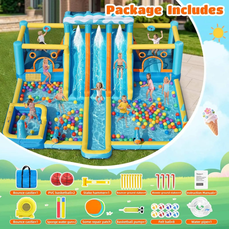 10-in-1 Inflatable Water Slide Bounce House With Blower (SAK26370) by SAKSBY WHOLESALE