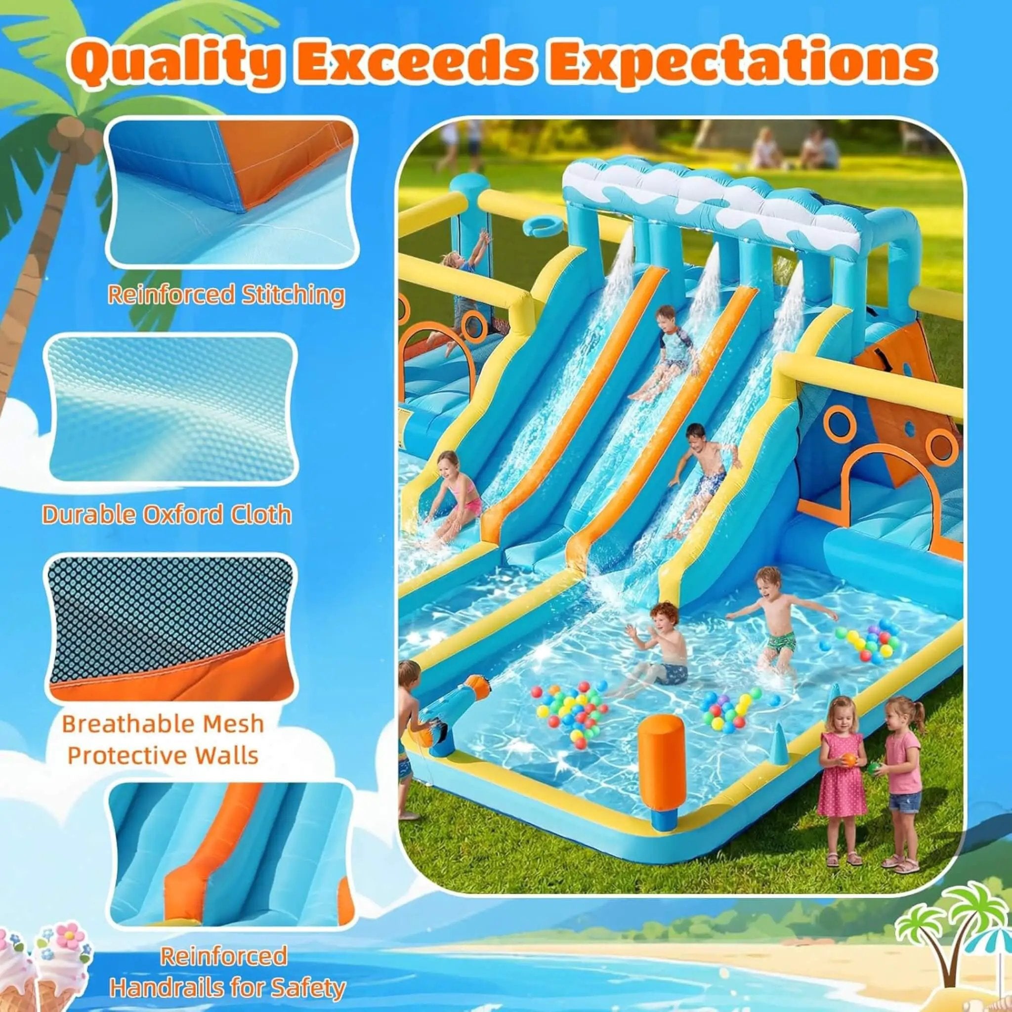 10-in-1 Inflatable Water Slide Bounce House With Blower (SAK26370) by SAKSBY WHOLESALE