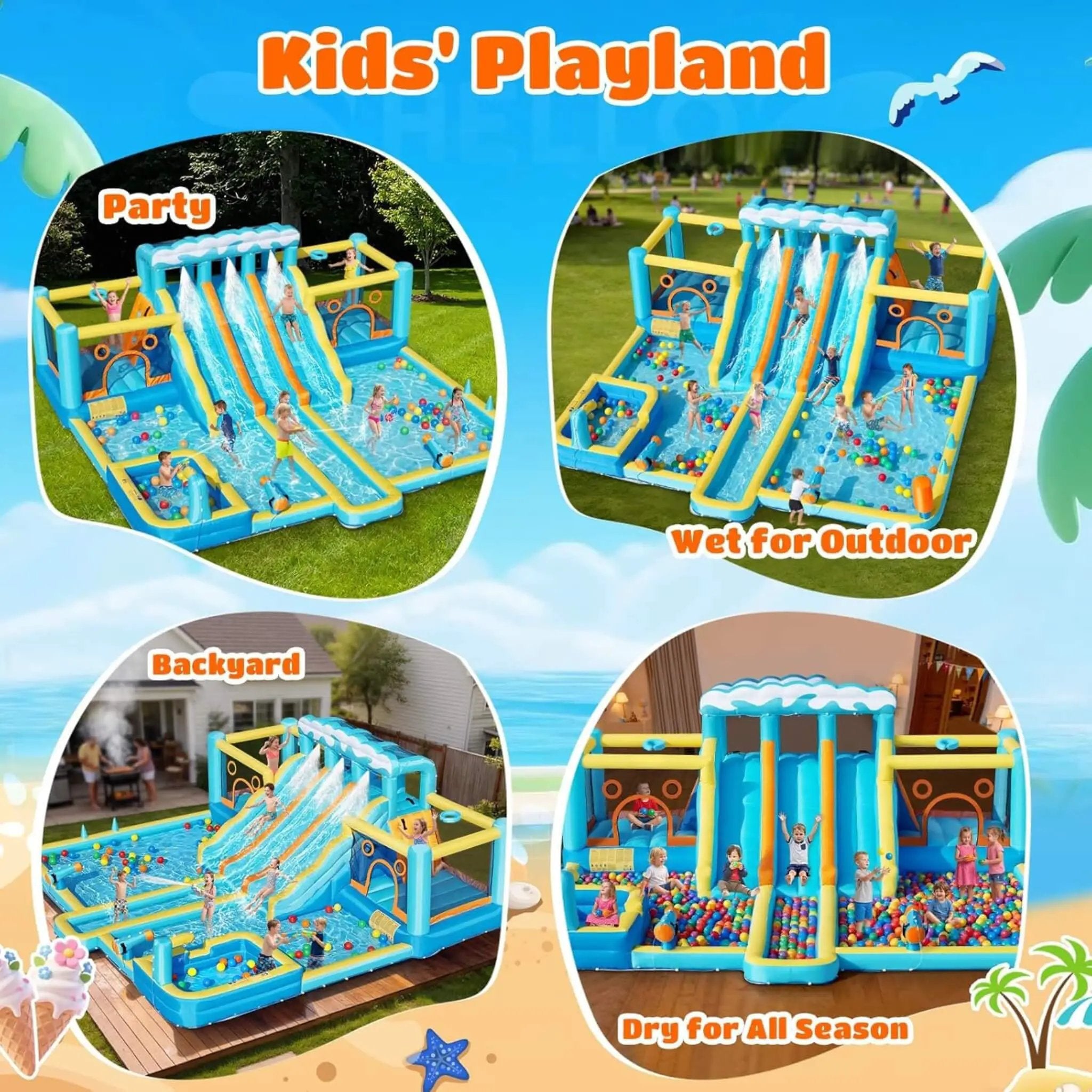 10-in-1 Inflatable Water Slide Bounce House With Blower (SAK26370) by SAKSBY WHOLESALE