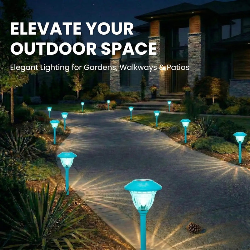 10 Pack Solar Pathway LED Lights Outdoor-Stainless Steel ( Turquoise ) by Outdoor Solar Outlet