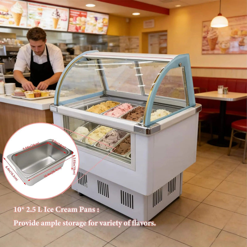 10-Pan 220V Commercial Gelato Display Freezer With LED Lighting (SAK59302) by SAKSBY WHOLESALE