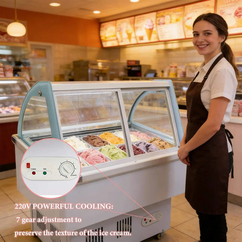 10-Pan 220V Commercial Gelato Display Freezer With LED Lighting (SAK59302) by SAKSBY WHOLESALE