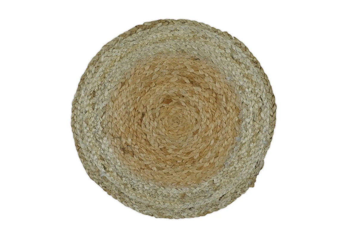 100% ALL NATURAL FIBER HAND BRAIDED BOHO WHITE ROUND JUTE RUG | JR4 by The Rug Decor