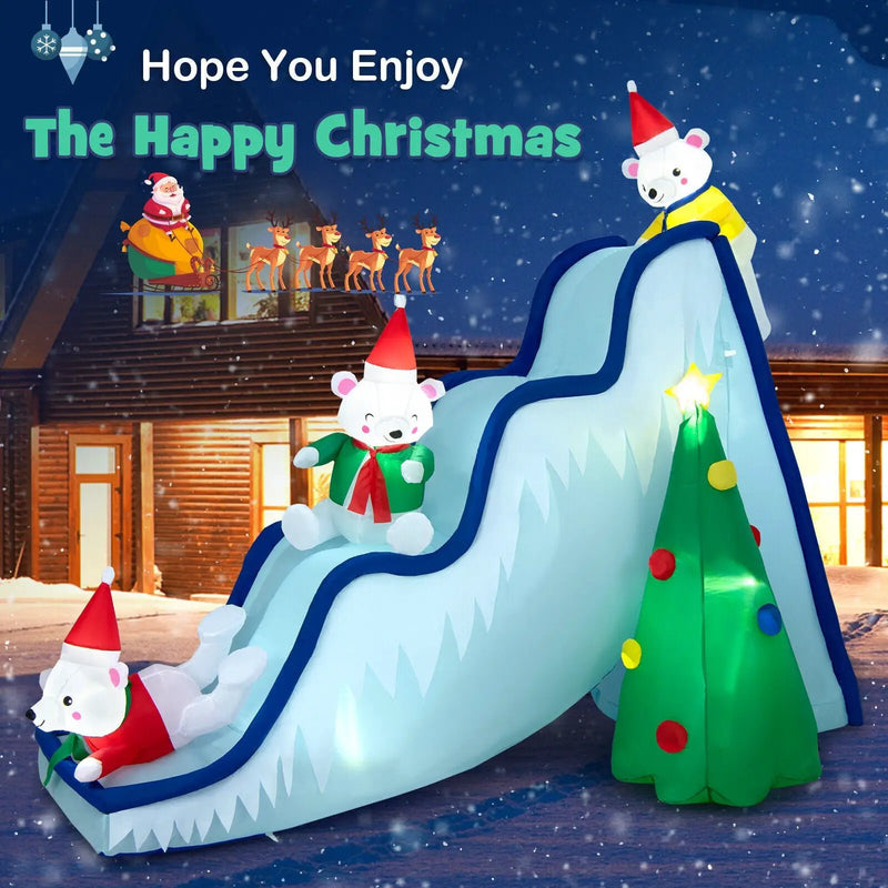 9 Feet Inflatable Polar Bear Slide Scene Decoration with LED Lights by DirectDeals