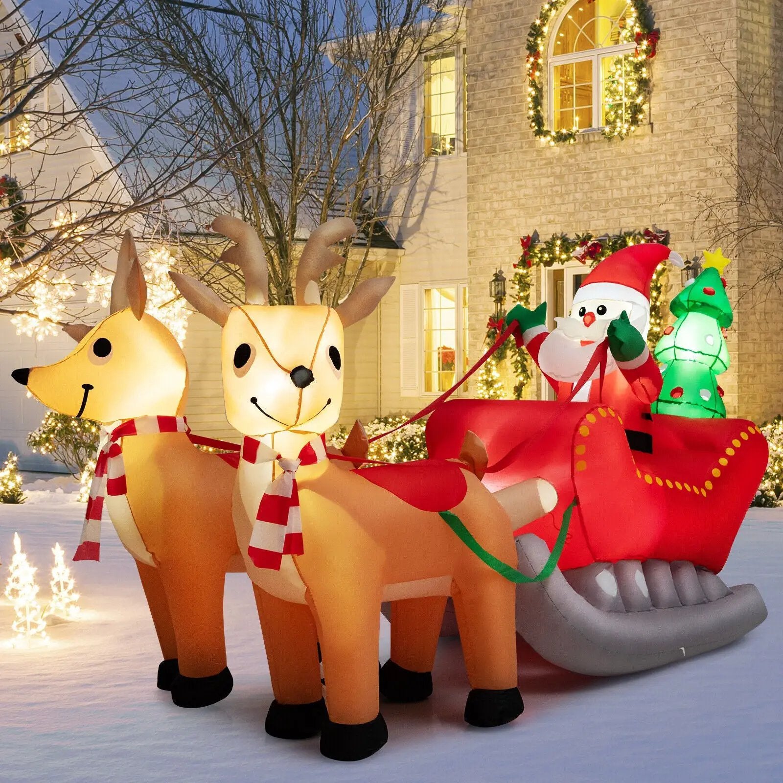 7.2 Feet Long Christmas Inflatable Santa Rides Sled with LED Lights by DirectDeals