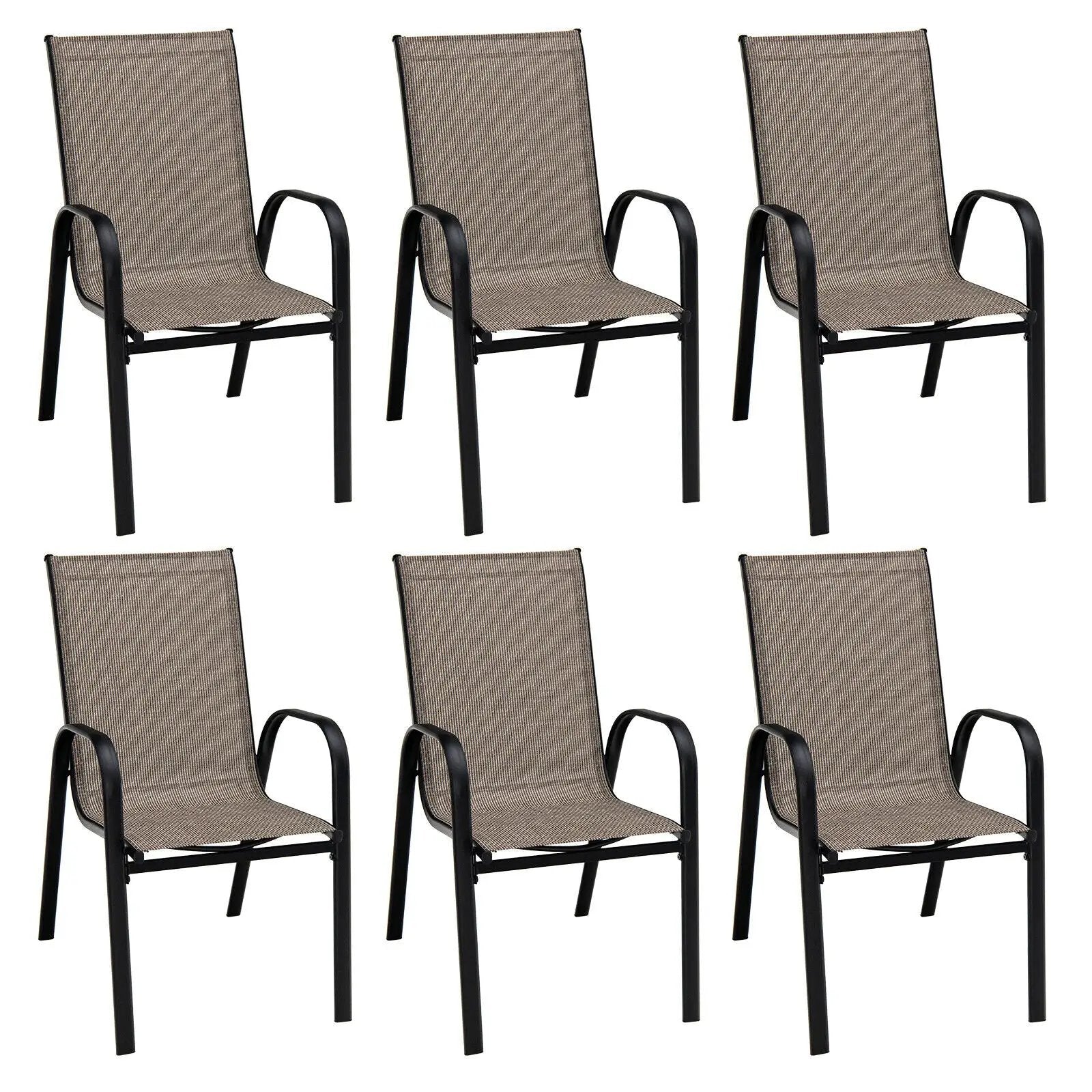 6 Pieces Patio Stackable Dining Chairs with Curved Armrests and Breathable Fabric by DirectDeals