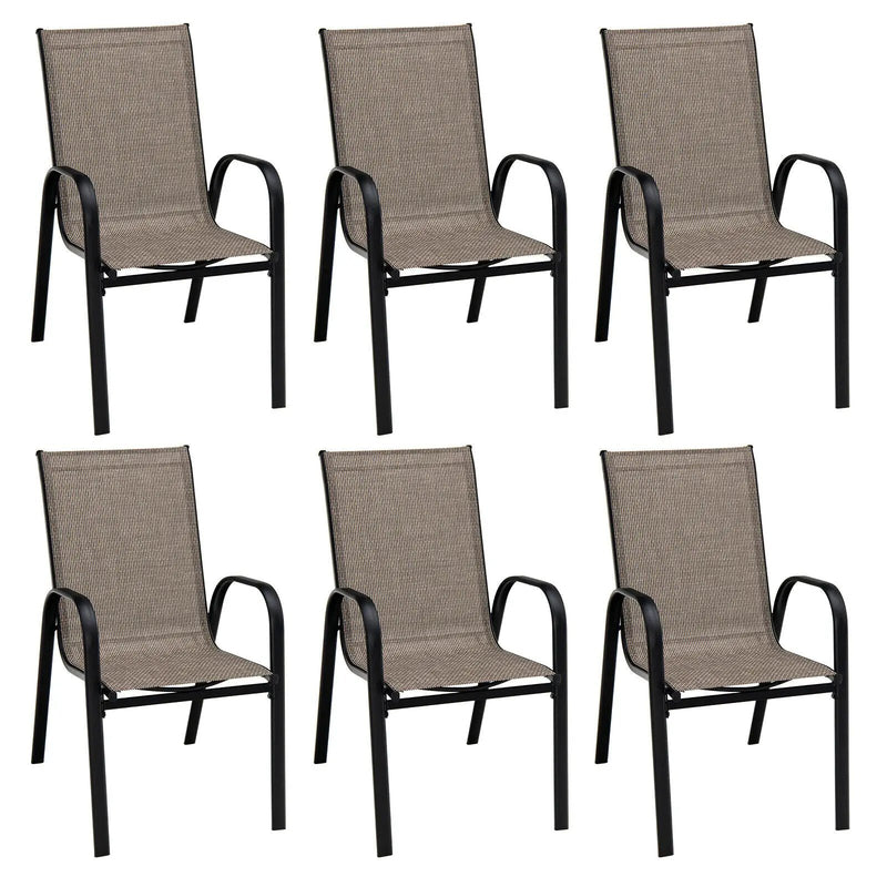 6 Pieces Patio Stackable Dining Chairs with Curved Armrests and Breathable Fabric by DirectDeals