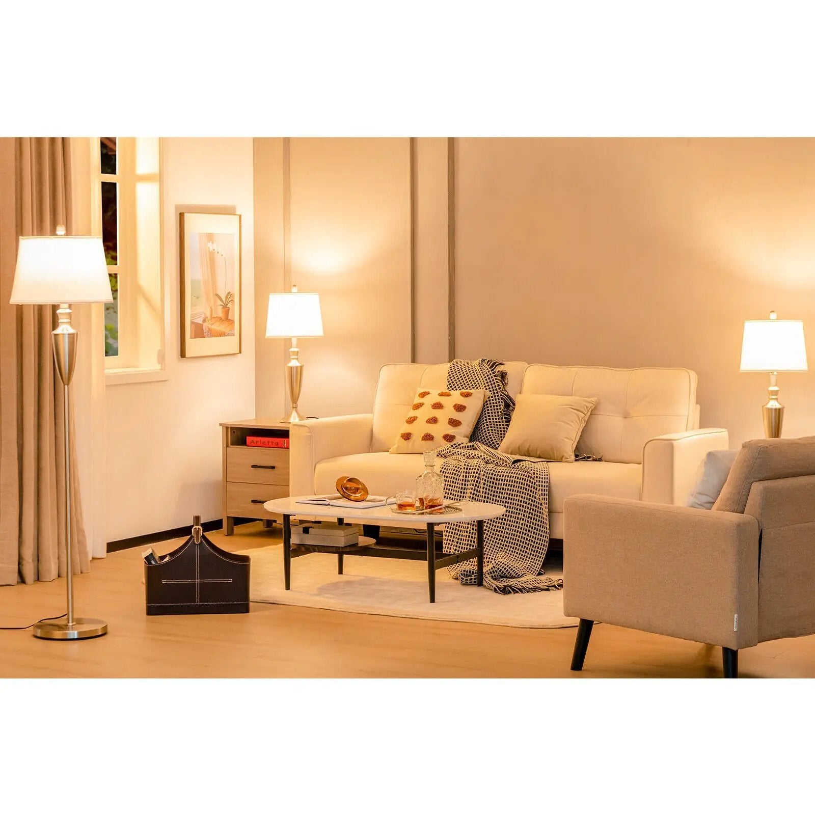 3 Piece Lamp with Set Modern Floor Lamp and 2 Table Lamps-Silver by DirectDeals