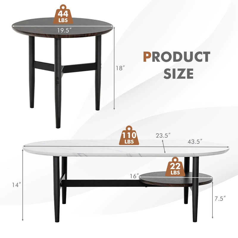 Set of 2 Modern Nesting Coffee Table with Extra Storage Shelf-White by DirectDeals