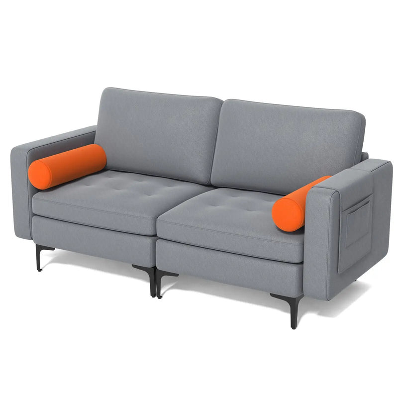 Modern Loveseat Sofa with 2 Bolsters and Side Storage Pocket-Gray by DirectDeals