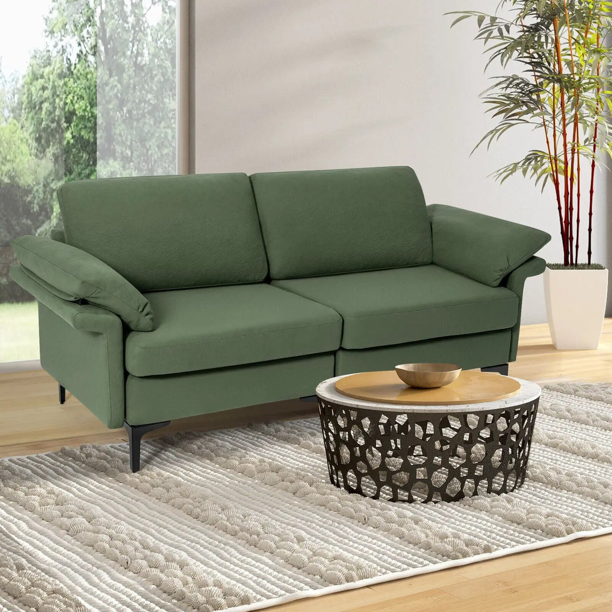 Modern Fabric Loveseat Sofa for with Metal Legs and Armrest Pillows by DirectDeals