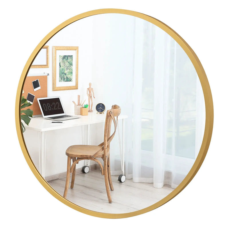 16-inch Round Wall Mirror with Aluminum Alloy Frame by DirectDeals
